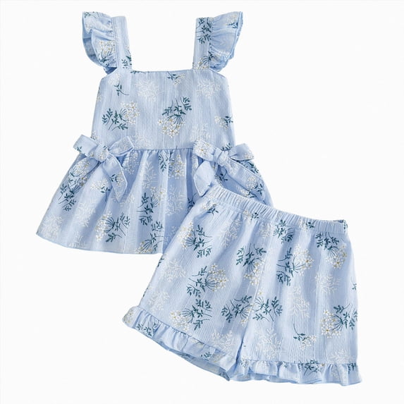 Toddler Girl Boho Outfit Ruffle Layer Sleeveless Top Floral Print Shorts Summer Casual Set 2-3 Years