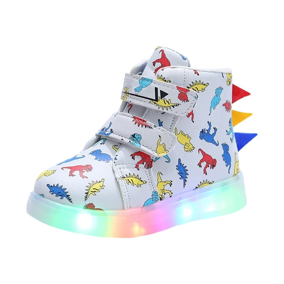 Toddler Girl Boots,Bright Kids Dinosaur LED Sneakers with Straps Lightweight Kids Shoes for Play Durable Upper Colorful Glow Sole for Outdoor and Nighttime Play,Toddler Snow Boots,White,3.5-4 Years