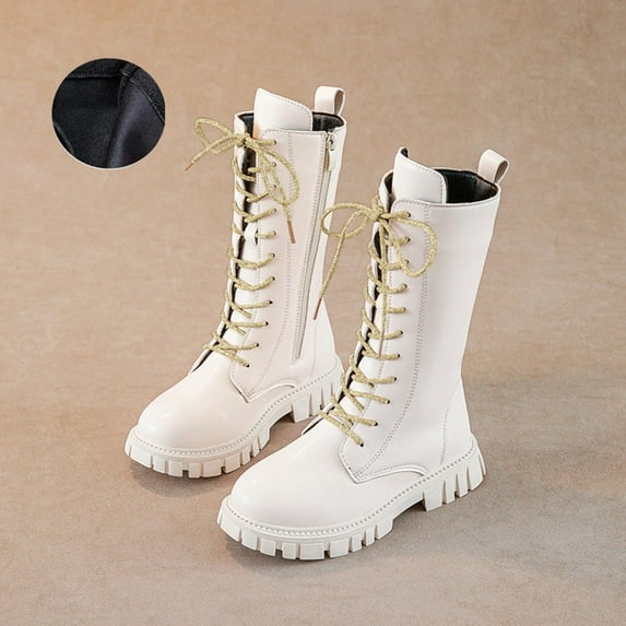 Toddler Girl Boots,Children Athletic Shoes Fashion Autumn Flat for Kids PU Upper Comfortable Boots for School,Toddler Boots Size 6,06 White,8-9 Years