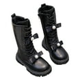 thumbnail image 1 of Toddler Girl Boots Fall Winter Warm Riding Boots for Kids Toddler Girls Knee High Leather Boots with Side Zipper Non Sole Soft Lining Kids Boots Black 30, 1 of 7