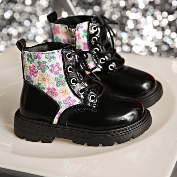 Toddler Girl Boots,Fashion Autumn Children Girls Sports Shoes Flat Thick Bottom Non Design Easy Wear Comfortable PU Boots for Casual Wear and Play,Toddler Snow Boots,Black,7-8 Years