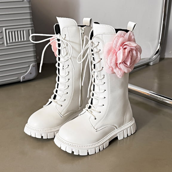 Toddler Girl Boots,Fashion Autumn Children Girls Sports Shoes Flat Thick Bottom Non Outsole Easy to Wear Comfortable Boots for Everyday Use and Activities,Toddler Snow Boots,White,7-8 Years