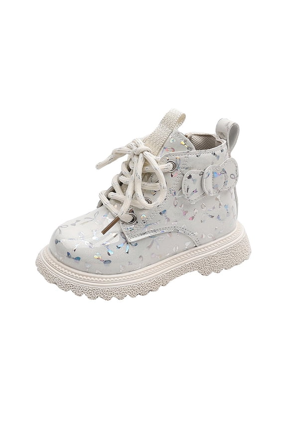 Toddler Girl Boots Girls Fashion Boots Side Zipper Warm Snow Boots for Kids with Lightweight, White