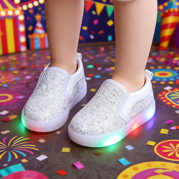 Toddler Girl Boots,Girls Fashion Sneakers with Flashing LED Lights Sparkly Casual Shoes Breathable Platform Sole Comfortable Kids Shoes for Play and Nighttime,Toddler Snow Boots,White,3.5-4 Years