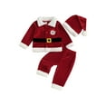 thumbnail image 1 of Toddler Girl Boy Christmas Outfits Santa Claus Reindeer Embroidery Long Sleeve Lapel Button Down Jacket Tops With Elastic Waist Pants Xmas Clothes Set, 1 of 9