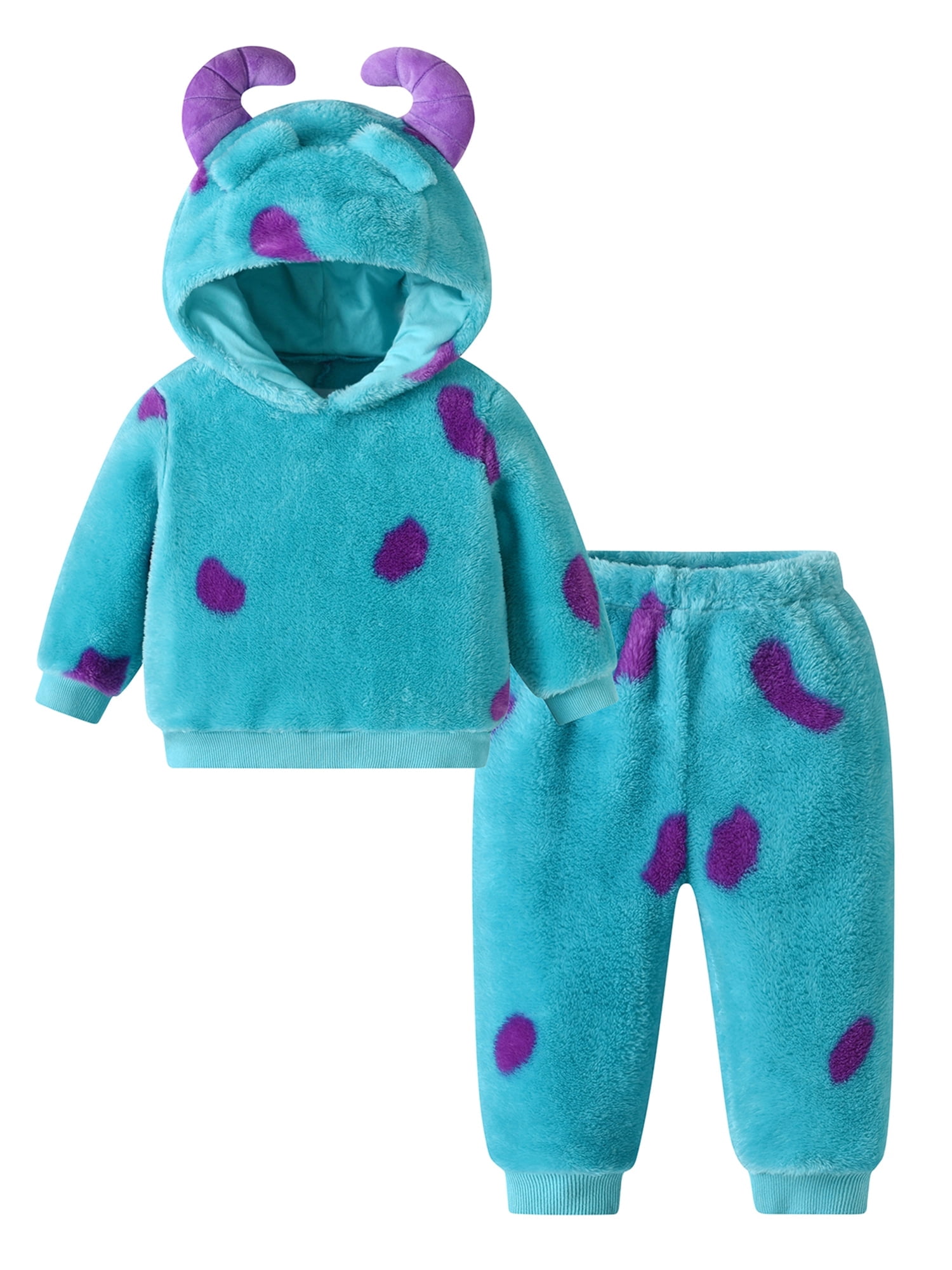 Toddler Girl Boy Halloween Monster Costume Funny Animal Cosplay Costume Long Sleeve Plush Horn Hooded Sweatshirts Pants Set Outfits Fall Winter Clothes