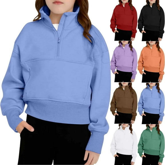 Toddler Girl Boy Hoodie Fleece Half-Zip Performance Pocket Sweatshirt Sports Long Sleeve Pullover Crop