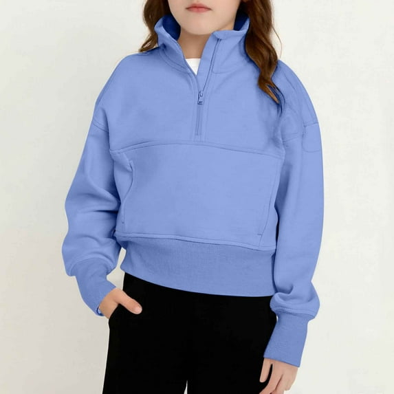 Toddler Girl Boy Hoodie Fleece Half-Zip Performance Pocket Sweatshirt Sports Long Sleeve Pullover Crop