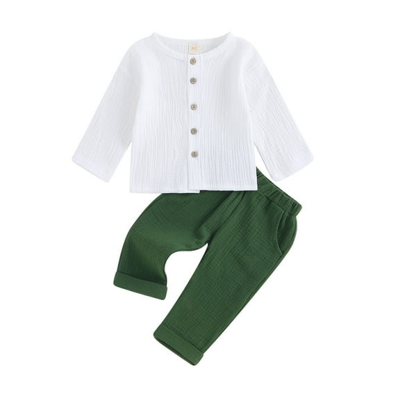 Toddler Girl Boy Linen Clothes 6M 12M 18M 24M 3Y 4Y Long Sleeve Button Up Shirt Top Pants Set Baby Boy Fall Outfit