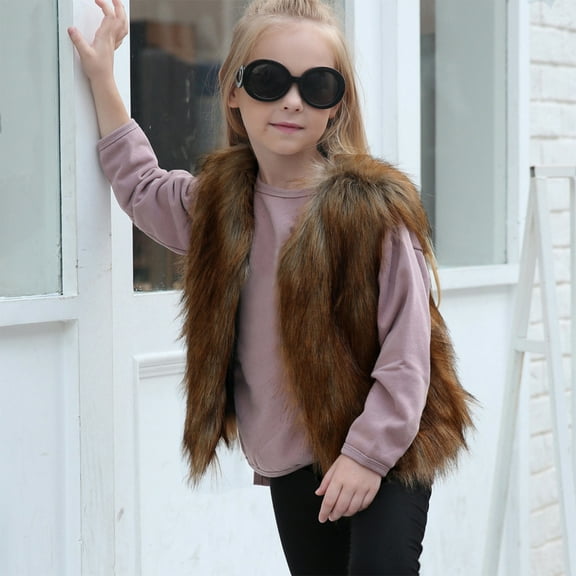 Toddler Girl Boys Vest Windproof Thicken Sleeveless Coat Winter Warm Cute Faux 𝙵ur Vest Outerwear