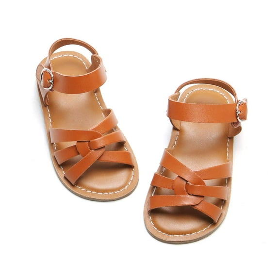 Toddler Girl Brown Sandals Size 6 Easter Flower Girl Dress Shoes Open Toe Little Kid Summer Flats