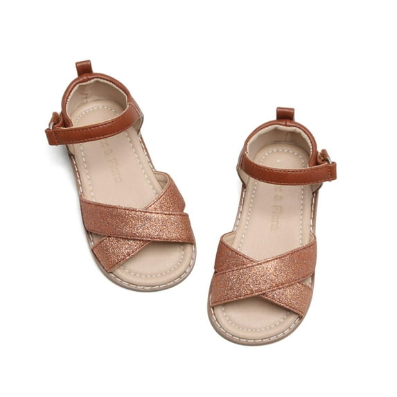 Toddler Girl Brown Sandals Size 7 - Little Girl Easter Summer Dress Shoes Lightweight Open Toe Beach Holiday