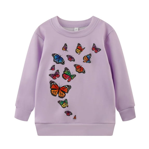Toddler Girl Butterfly Print Purple Sweatshirt Causal Winter Sweater Fall Long Sleeve Shirts 4T (209)