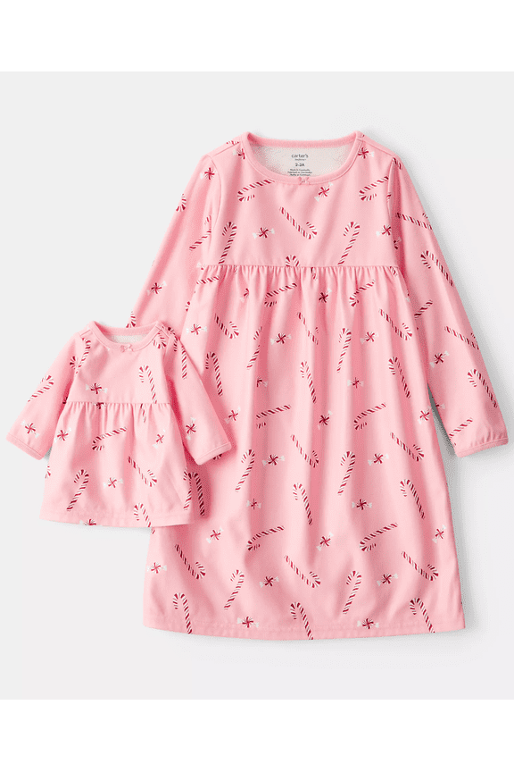 Toddler Girl Carter's Candy Cane Print Nightgown & Matching Doll Outfit Set Color: Pink Size: 4T