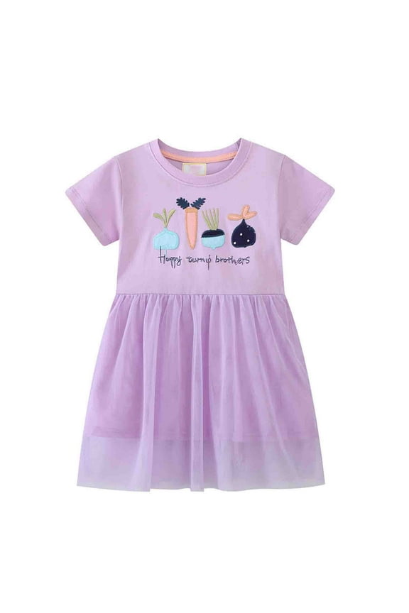 Toddler Girl Casual Dress Cartoon Print Short Sleeve Tunic Shirt Dresses