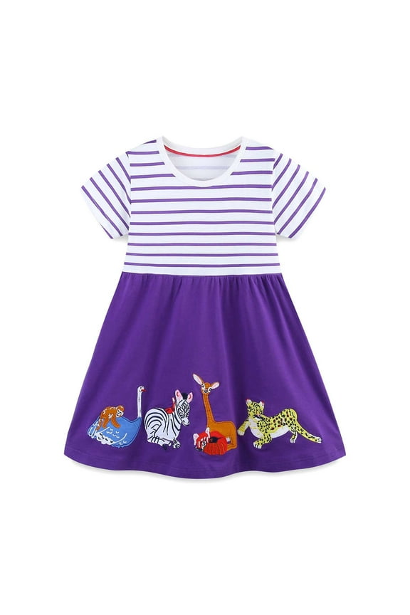 Toddler Girl Casual Dress Cartoon Print Short Sleeve Tunic Shirt Dresses