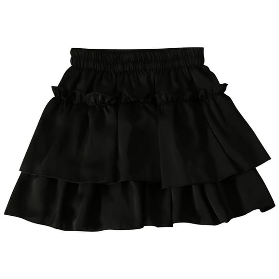 Toddler Girl Casual Skirts in Clearance Girls Summer Flowy Tiered Ruffle Mini Skirt Cute High Waist Beach Boho Pleated Short Skirts New Black 10 Years