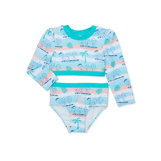 Toddler Girl Character Long Sleeve Rashguard Swim Set, Sizes 12M5T