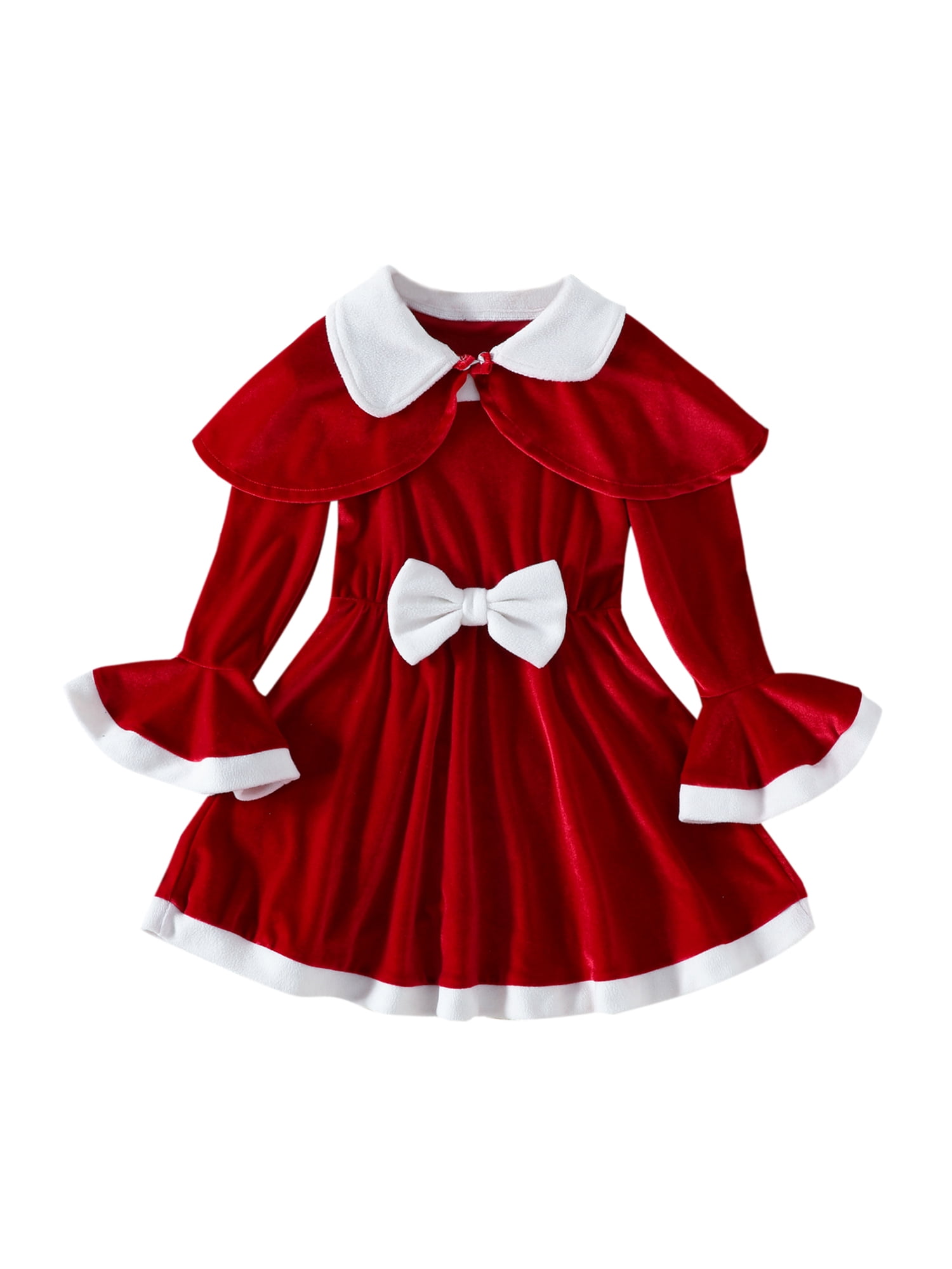 Toddler Girl Christmas Dress Santa Claus Princess Red Bowknot Long
