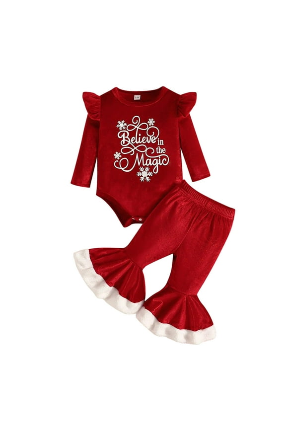 Toddler Girl Christmas Outfit Baby Outfit My First Romper Bell Bottoms Pants Outfit Clothes(Size:12-18 Months)