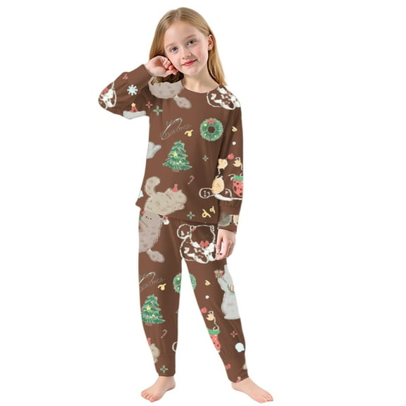 Toddler Girl Christmas Pajama Set Cartoon Print Long Sleeve Tee Pants Child Holiday Fall Winter Homewear Outfits