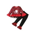thumbnail image 1 of Toddler Girl Christmas Plaid Clothes Santa Long Sleeve Shirt Tops and Plaid Long Pants Outfit Set, 1 of 9