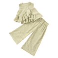 thumbnail image 1 of Toddler Girl Clothes 1-6 Years Girls Outfit, Short Sleeve Ruffle Bowknot Top+Floral Wide Leg Pants 2Pcs Spring Summer Set Green 5-6 Years, 1 of 4