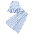 thumbnail image 1 of Toddler Girl Clothes 1-6 Years Girls Outfit, Short Sleeve Ruffle Bowknot Top+Floral Wide Leg Pants 2Pcs Spring Summer Set Light Blue 5-6 Years, 1 of 7
