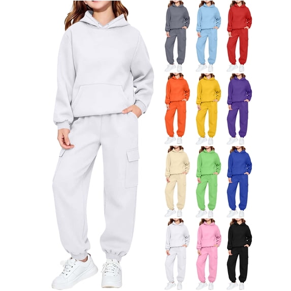 Toddler Girl Clothes 2 Piece Outfits Fashion Sweatshirts+Sweatpants Sweatsuit Set Hooded Pullover, Jogger Sweatpants, Back to School Outfit, Matching Sweat Set, Daily Wear Hoodie White
