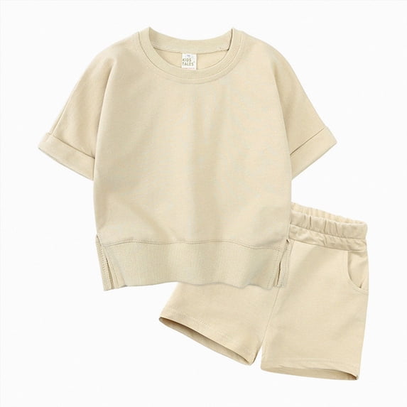 Toddler Girl Clothes 2 Piece Sets Toddler Short T-Shirt Tops+Shorts Outfit Set Short Sleeves Crewneck Tops and Shorts Lounge Shorts 2 Piece Khaki 3-4 Years