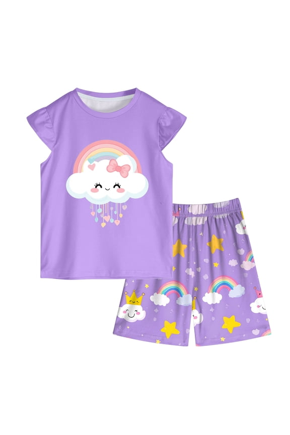 Toddler Girl Clothes 2T-3T Girls Ribbed Flutter Sleeve Top and Shorts Set, 2-Piece Summer Outfit