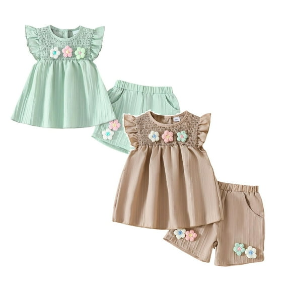 Toddler Girl Clothes 2T 4th Of July Outfits For Toddler Girls Baby USA Smocked Tops T-Shirt Shorts Set Summer Fourth Of July Clothe