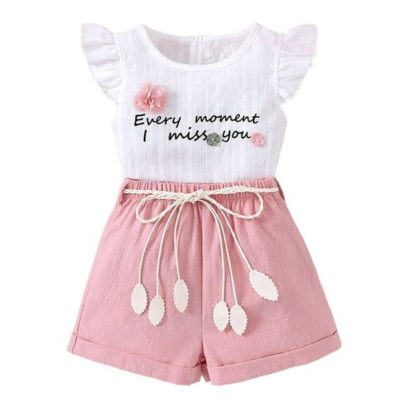 Toddler Girl Clothes 2T Toddler Girl Tank Top Shorts Set Little Girl Flutter Sleeve Cute Summer Outfit 2 Piece Size 2T 3-7Y Girls Clothes