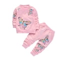 thumbnail image 1 of YeJammarp Toddler Girl 3T Butterfly Crewneck Sweatshirt & Sweatpants 2-Piece Spring Fall Outfit, Pink, 1 of 5