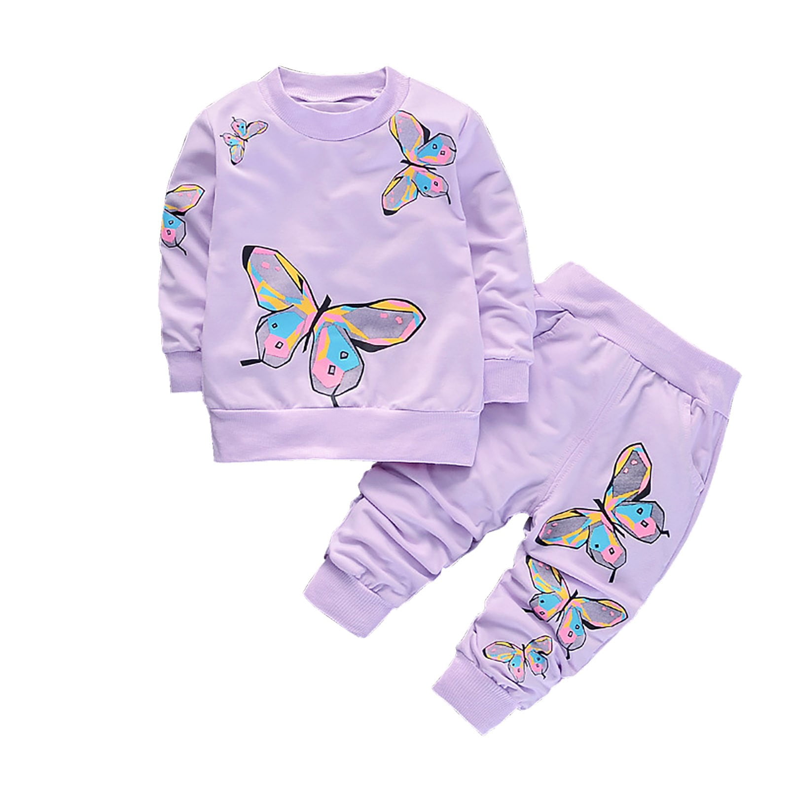 Toddler Girl Clothes 3t Sets Winter Butterfly Crewneck Cute Sweatshirt Sweatpants 2 Piece First Day of Preschool Outfits, Purple, 3 Years