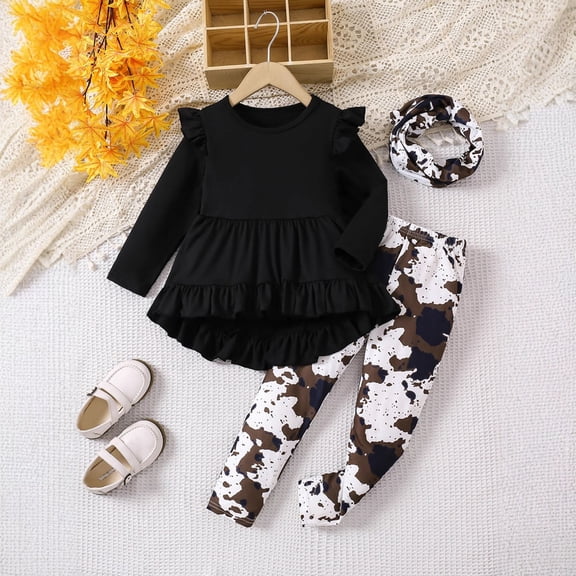 Toddler Girl Clothes 4T Baby Girl Clothes Toddler Girl Outfit Ruffle Sleeve Shirt Floral Pant Set Fall Winter Clothing for Girl