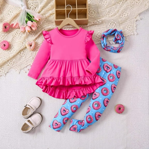 Toddler Girl Clothes 4T Toddler Baby Girl Clothes Infant Girl Outfits Fall Ruffle Floral T-Shirt Top Pants Set Winter Spring Clothes