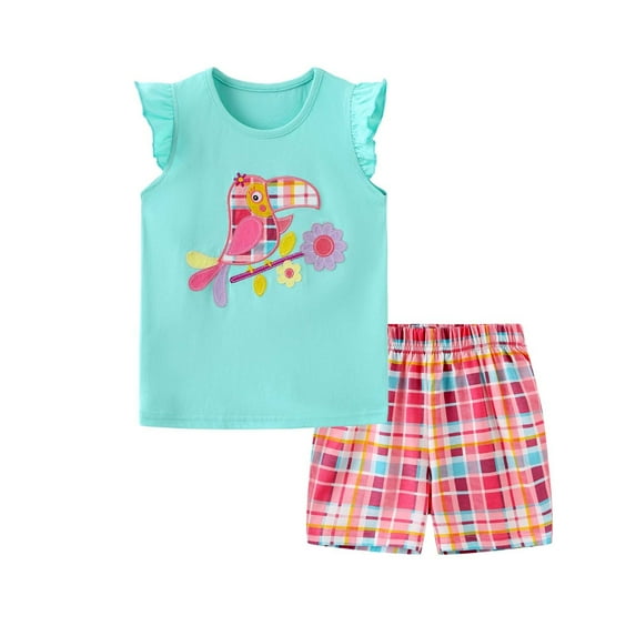 Toddler Girl Clothes 4t Cartoon Print Sport Fly Sleeve T Shirt Top Shorts Crew Neck Clothing Sets Tracksuit Sky Blue,4Y