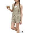 thumbnail image 1 of Toddler Girl Clothes 5T-6T Sets Girls Outfit Sets Trendy Children's Summer Solid Color Sleeveless Button Waistcoat Shirt and Shorts Two-Piece Set for Kids（1-12 Years）, 1 of 5