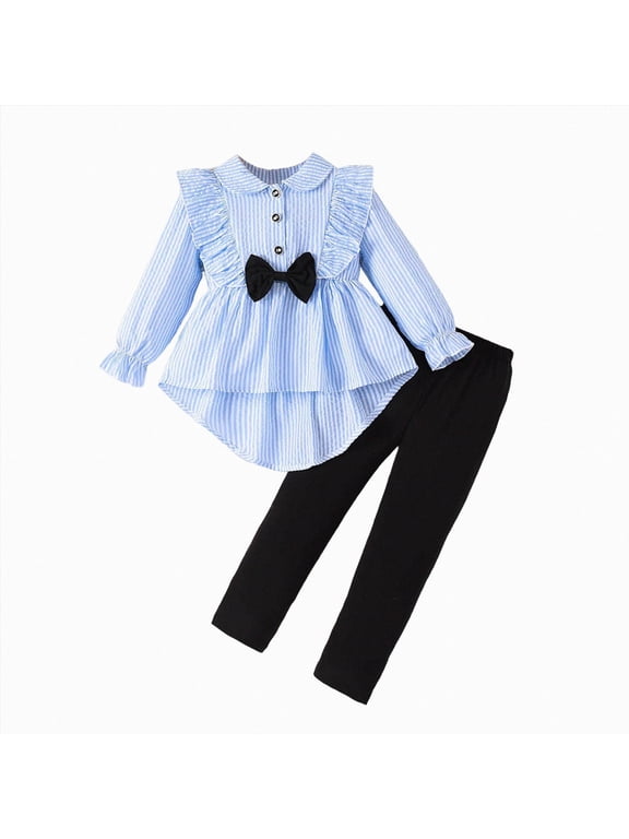 Toddler Girl Clothes Bowknot Ruffle Sleeve Top Floral Allover Pants 12 18 24 Months 3t 4t 5t 6t Fall Winter Outfit Set Toddler Girls Winter Clothes,4-5 Years,Sky Blue