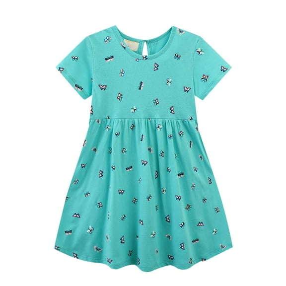 Toddler Girl Clothes Cartoon Dress Casual Short Sleeves Dresses Cotton T-Shirt Summer Beach Dress 2 to 8 Years