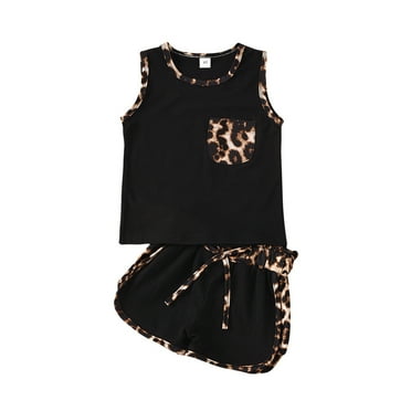 Toddler Girl Clothes Clearance Efsteb Kid Toddler Girl Clothes Sets Summer Comfy Round Neck Sleeveless T Shirts Shorts Set Casual Fashion Cute Pattern Printed Outfits (Black,5Y)