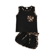 Toddler Girl Clothes Clearance Efsteb Kid Toddler Girl Clothes Sets Summer Comfy Round Neck Sleeveless T Shirts Shorts Set Casual Fashion Cute Pattern Printed Outfits (Black,5Y)