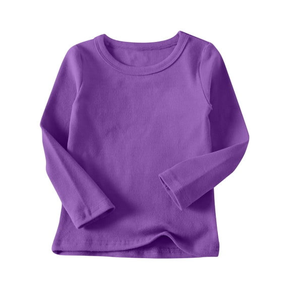 Toddler Girl Clothes under $5 Round Neck Long Sleeve Solid Color Top Size Purple 3-4 Years