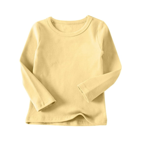 Toddler Girl Clothes under $5 Round Neck Long Sleeve Solid Color Top Size Yellow 8-9 Years