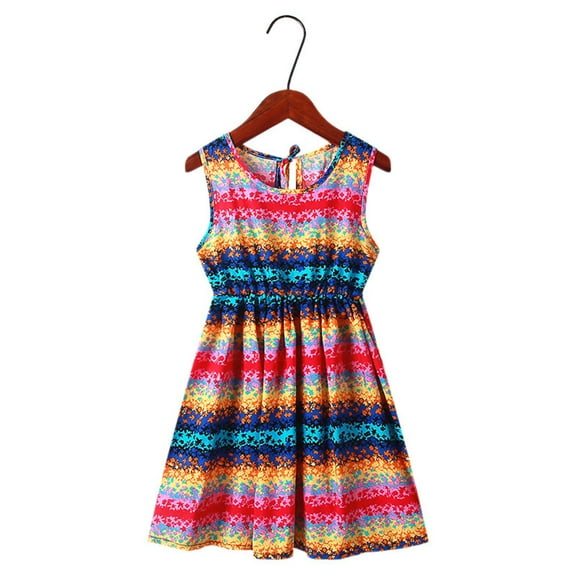 Toddler Girl Clothes under $5 Sleeveless Round-Neck Printed Summer Dress Sweetness Dress 3-9Years