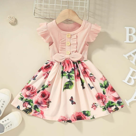 Toddler Girl Clothes under $5 Summer Dress Ruffled Sleeveless Stitching Floral Dress Size 4-5 Years