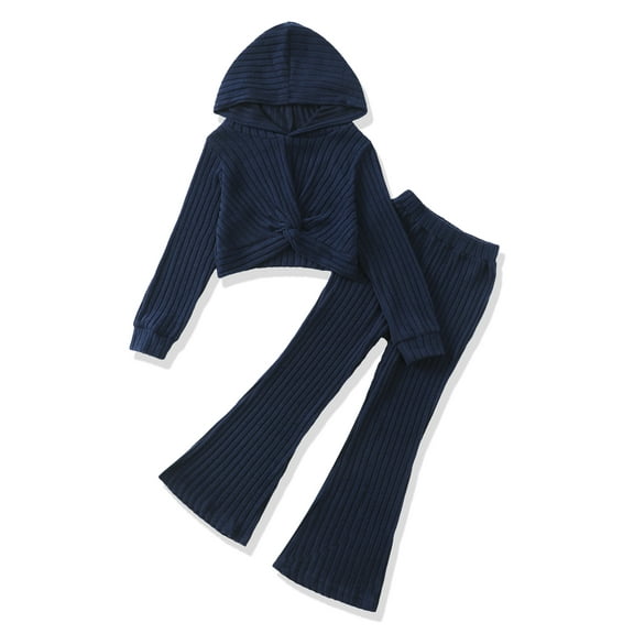Toddler Girl Clothes for Girls Size 5-6 Fall Winter Royal Blue Twist Crop Hoodies Tops and Flare Pants Sets Girls Sweatsuits Little Girls Outfits Size 5 6