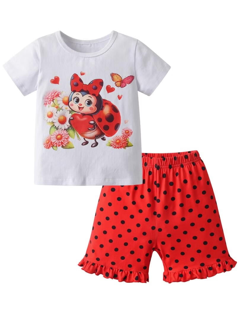 Toddler Girl Clothes Ruffle Insect Cartoon Pattern Short Sleeve Tops ...
