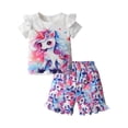 thumbnail image 1 of Toddler Girl Clothes Ruffle Unicorn Short Sleeve Tops and Shorts Cartoon Pattern Outfits Set White 2-3 Years, 1 of 7